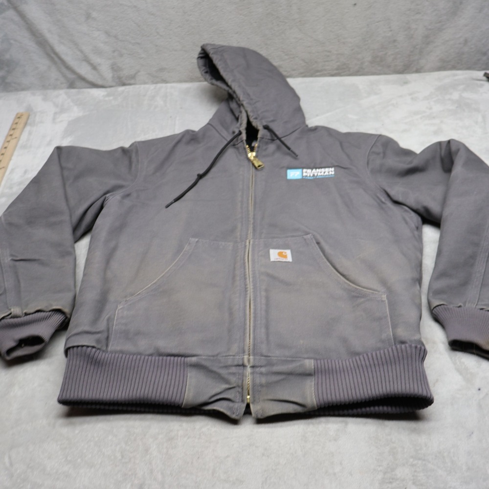 Carhartt Jacket Men Small Grey Iconic Firm Duck Canvas Quilt Lined USA Made LOGO